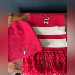TILT double sided Red Reindeer Hat and Scarf Set
